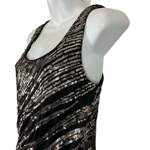 Express Black Gold Sequin Sleeveless V-Back Swifty Party Evening Dress NWT S - Picture 3 of 14